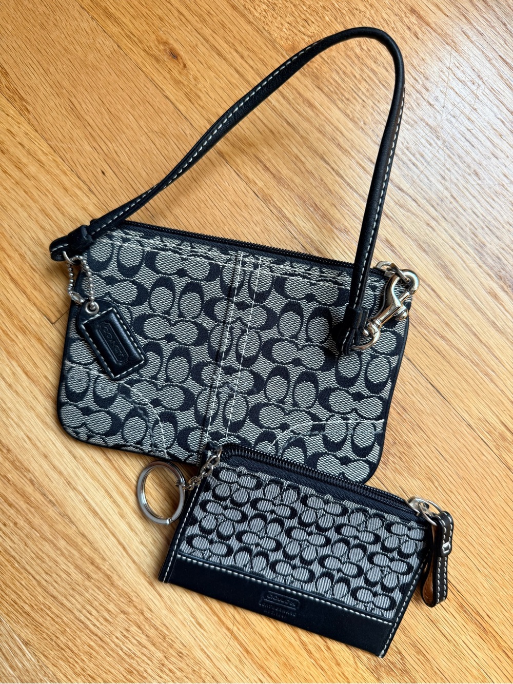 Coach Black & Gray Signature Wristlet with Zip Card Case